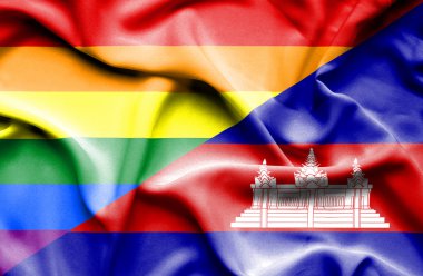 Lgbt ve Kamboçya bayrağı sallayarak