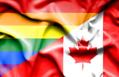 Kanada ve Lgbt bayrağı sallayarak