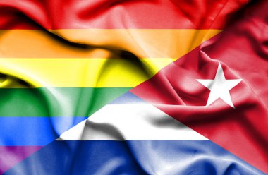 Küba ve Lgbt bayrağı sallayarak