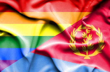 Eritre ve Lgbt bayrağı sallayarak