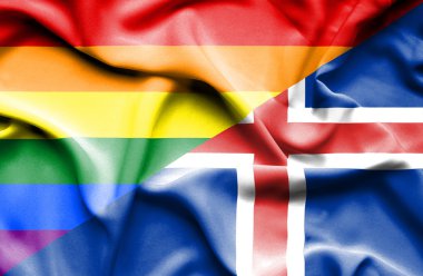 İzlanda ve Lgbt bayrağı sallayarak