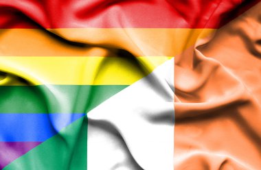 İrlanda ve Lgbt bayrağı sallayarak