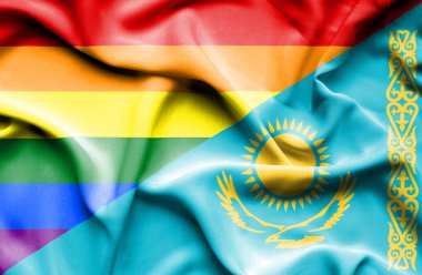 Kazakistan ve Lgbt bayrağı sallayarak