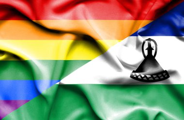 Lesotho ve Lgbt bayrağı sallayarak