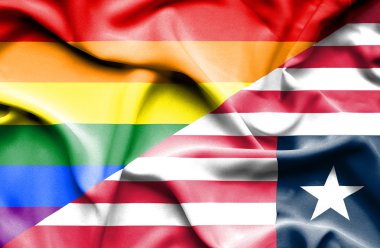 Liberya ve Lgbt bayrağı sallayarak