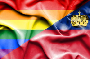 Lichtenstein ve Lgbt bayrağı sallayarak
