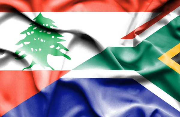 Bandeira acenando da África do Sul e Líbano — Fotografia de Stock
