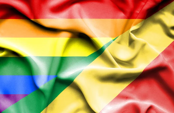 Ondeando la bandera de Congo Republic y LGBT —  Fotos de Stock