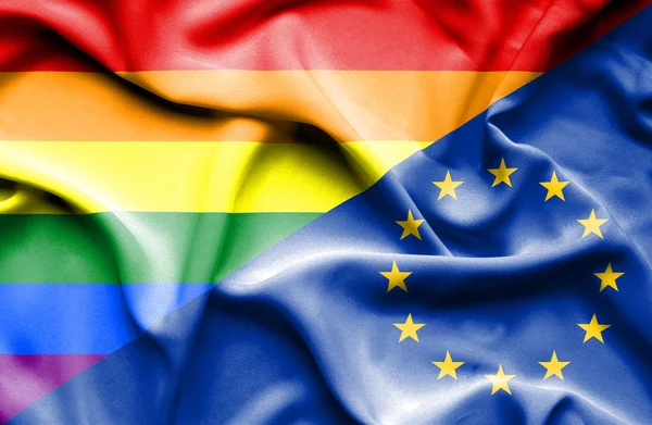 Avrupa Birliği ve Lgbt bayrağı sallayarak