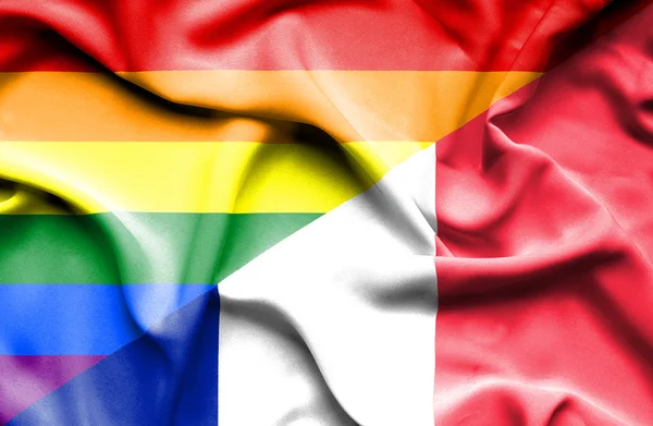 Ondeando la bandera de Francia y LGBT — Foto de Stock