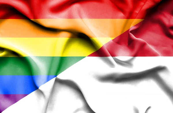 Розмахуючи прапором Індонезії та ЛГБТ — стокове фото