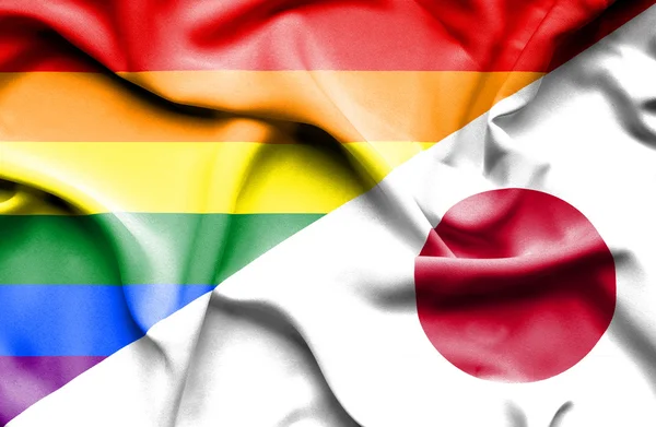 Waving flag of Japan and LGBT — Stock Photo, Image