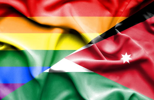 Ondeando la bandera de Jordania y LGBT — Foto de Stock