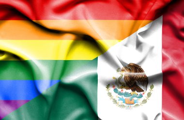 Meksika ve Lgbt bayrağı sallayarak