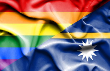 Nauru ve Lgbt bayrağı sallayarak
