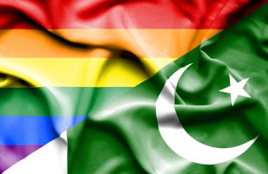 Pakistan ve Lgbt bayrağı sallayarak