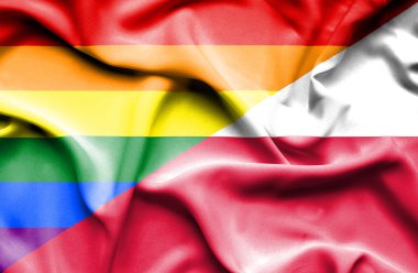 Polonya ve Lgbt bayrağı sallayarak