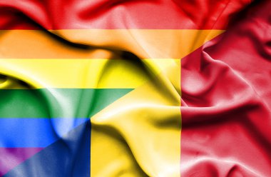Romanya ve Lgbt bayrağı sallayarak