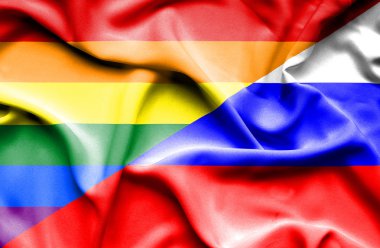 Rusya ve Lgbt bayrağı sallayarak