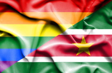 Surinam ve Lgbt bayrağı sallayarak