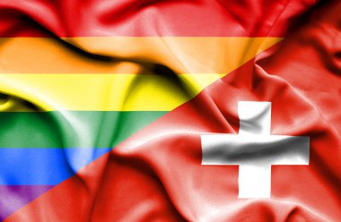 İsviçre ve Lgbt bayrağı sallayarak