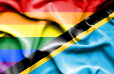 Tanzanya ve Lgbt bayrağı sallayarak