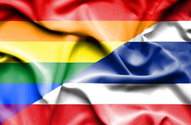 Tayland ve Lgbt bayrağı sallayarak
