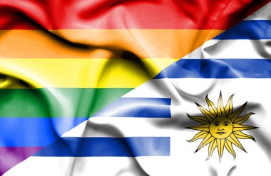 Uruguay ve Lgbt bayrağı sallayarak