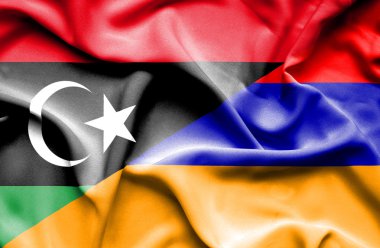 Ermenistan ve Libya bayrağı sallayarak