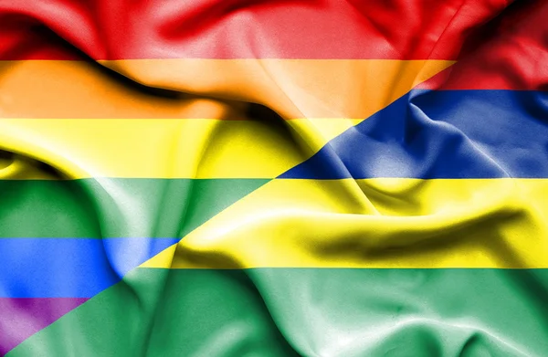 Ondeando la bandera de Mauricio y LGBT — Foto de Stock