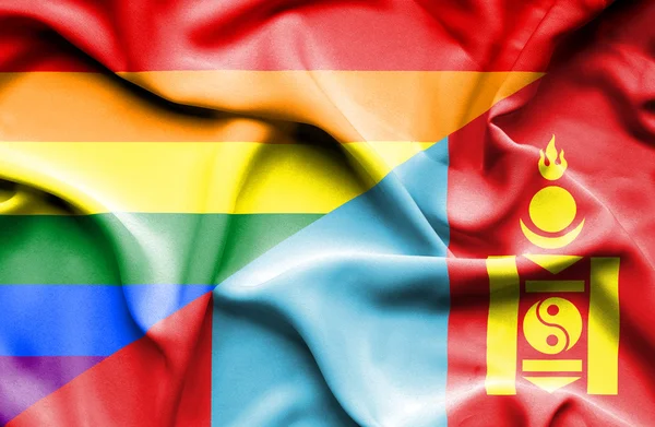 Moğolistan ve Lgbt bayrağı sallayarak