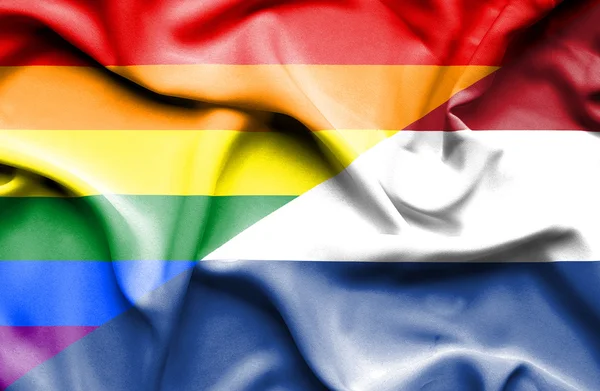 Wapperende vlag van Nederland en Lgbt — Stockfoto