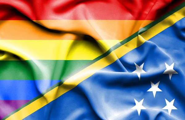 Bandera ondeante de Islas Salomón y LGBT — Foto de Stock