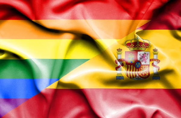 Waving flag of Spain and LGBT — Stock Photo, Image