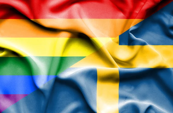 Wapperende vlag van Zweden en Lgbt — Stockfoto
