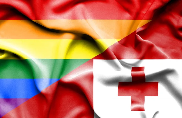Tonga och HBT-viftande flagga — Stockfoto