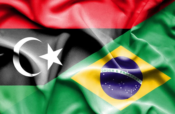 Bandeira acenando do Brasil e da Líbia — Fotografia de Stock