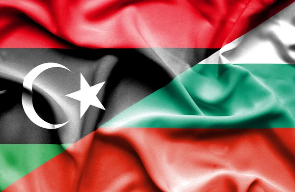 Waving flag of Bulgaria and Libya — Stock Photo, Image