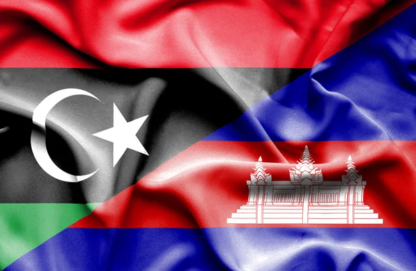 Bandera ondeante de Camboya y Libia —  Fotos de Stock