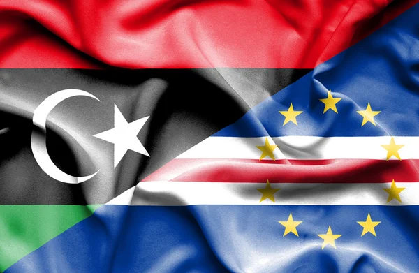 Machać Flaga Wysp Zielonego Przylądka i Libii — Zdjęcie stockowe