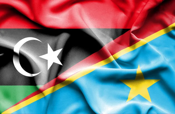 Ondeando la bandera de la República Democrática del Congo y Libia —  Fotos de Stock