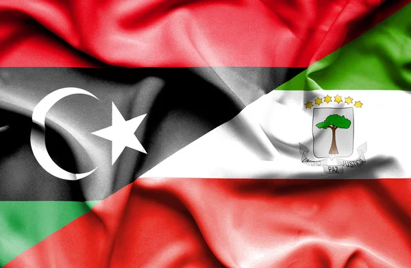 Waving flag of Equatorial Giuinea and Libya — Stock Photo, Image