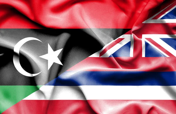 Bandiera sventolante delle Hawaii e Libia — Foto Stock