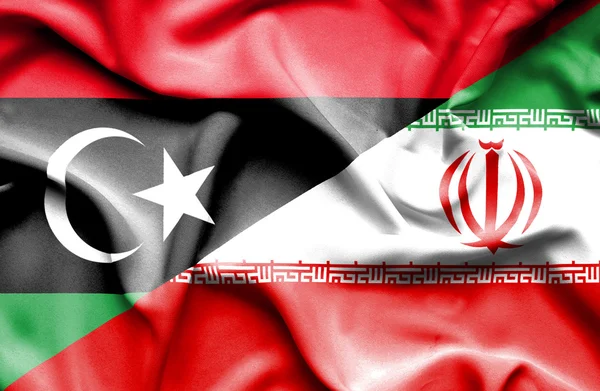 Ondeando la bandera de Irán y Libia — Foto de Stock