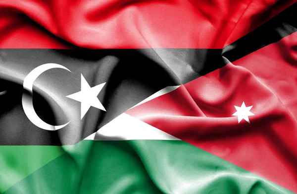 Wapperende vlag van Jordan en Libië — Stockfoto
