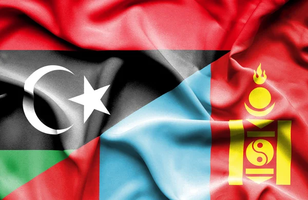 Waving flag of Mongolia and Libya — Stock Photo, Image