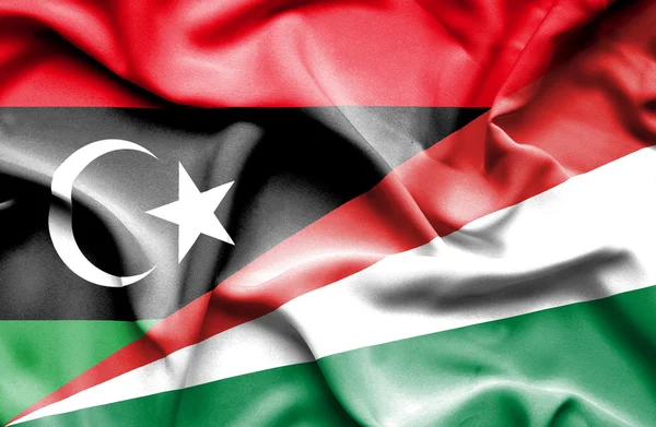 Wapperende vlag van Seychellen en Libië — Stockfoto