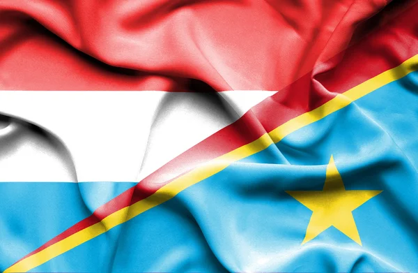 Wapperende vlag van Congo-Kinshasa en Luxemburg — Stockfoto
