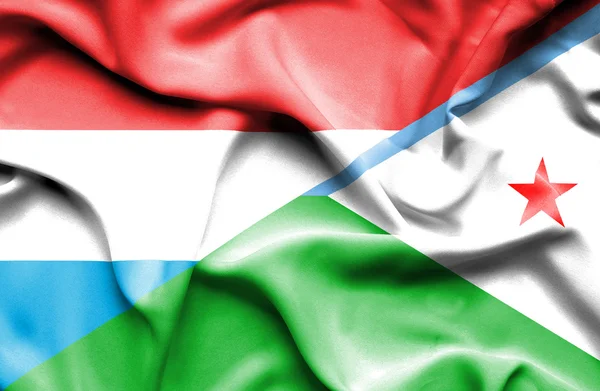 Dijbouti och Luxemburg viftande flagga — Stockfoto