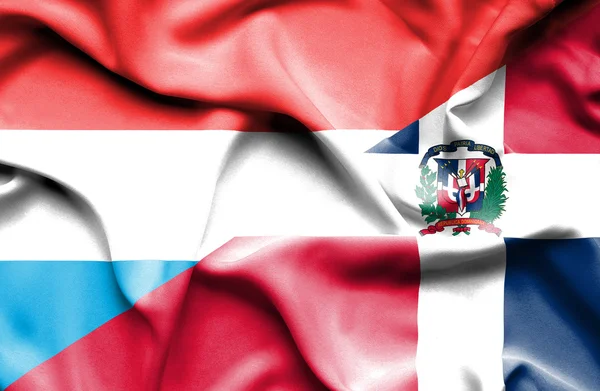 Bandiera sventolante della Repubblica Dominicana e Lussemburgo — Foto Stock